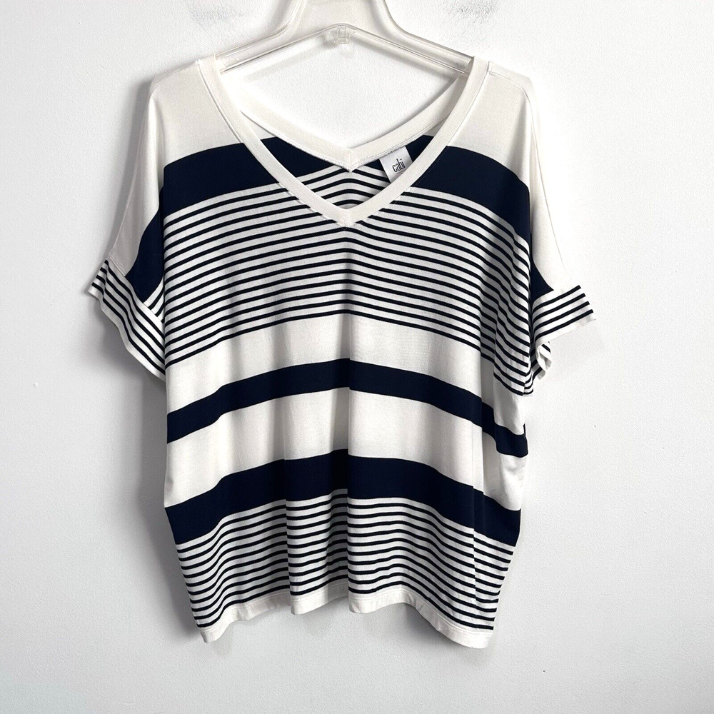 CAbi‎ Sailor Tee Tshirt S Double V Striped Relaxed Nautical Stripe Summer Casual